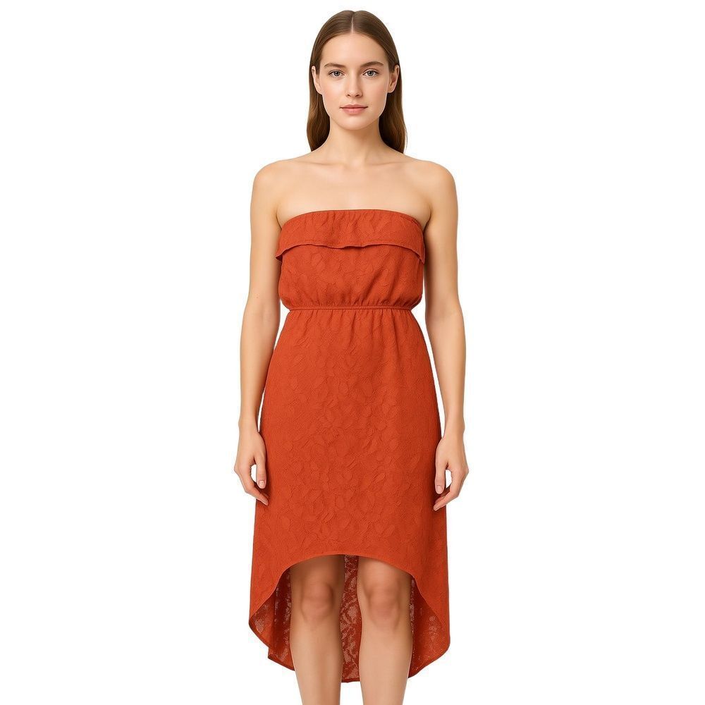 Trixxi Rust Orange Romantic Strapless Ruffled High Low Dress Womens Medium